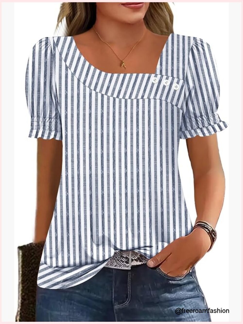 Women's Square Neck Ruffle Sleeve Loose Fit Tunic Blouse Top Short Sleeve